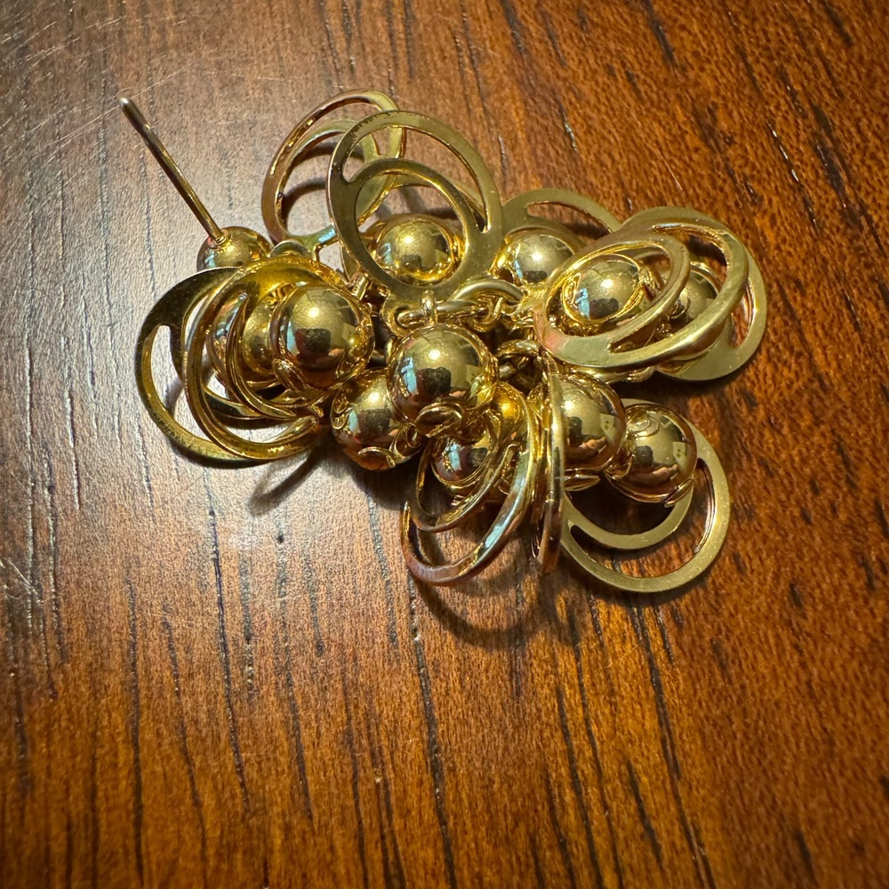 Gold toned earrings. A cute jumble of balls and discs. EUC. Ships with backs on. - Picture 3 of 4